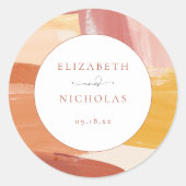 Terracotta Sunrise | Monogram bruiloft Ronde Sticker (Voorkant)