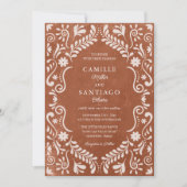 Terracotta Talavera Mexicaanse QR Code Huwelijk Kaart (Voorkant)