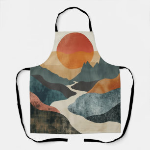 Terracotta Teal Berglandschap Zonsondergang Rivier Schort