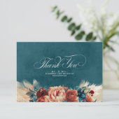 Terracotta Teal Bloem Boho Bruiloft Bedankt (Staand voorkant)