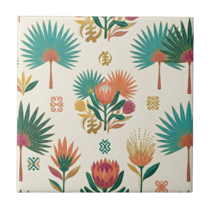 Terracotta Teal Protea & Waaierpalm Keramische Teg Tegeltje