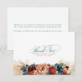 Terracotta Tealblauwe Bloem Boho Kleine Dankjewel Bedankkaart (Voorkant / Achterkant)