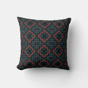 Terracotta Turquoise Black Squiggle Kleine Mozaïek Kussen