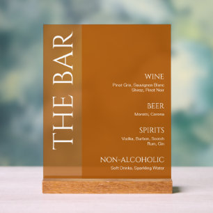 Terracotta tweekleurig bruiloft bar menu acryl bord