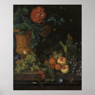 terracotta vaas met bloemen en vruchten poster