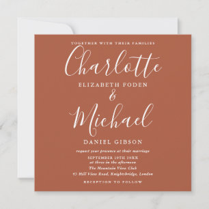 Terracotta Verbrand Oranje Elegant Bruiloftschrift Kaart