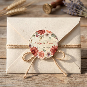 Terracotta Verbrand Oranje Herfst Bloemige Boho Br Ronde Sticker