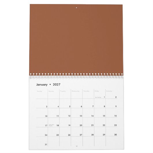 Terracotta verbrand Sinaasappel effen kleur Kalender (Jan 2027)