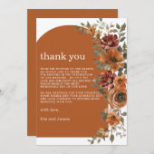 Terracotta Verbrand Sinaasappel Roest Bloemen Fall Bedankkaart (Voorkant / Achterkant)