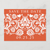 Terracotta Victoriaans Bloemen Damask Save the Dat Aankondigingskaart (Voorkant)