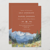 Terracotta Watercolor Mountain QR Code Wedding Kaart (Voorkant / Achterkant)