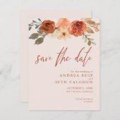 Terracotta Waterverf Bloem Save The Date (Voorkant / Achterkant)
