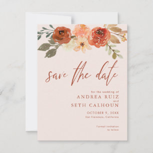 Terracotta waterverf bloemachtige Save The Date