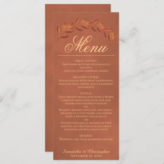 Terracotta Waterverf laat het legant Wedding-menu Menu (Voorkant / Achterkant)