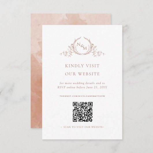 Terracotta Waterverf Monogram QR Code/RSVP Online Informatiekaartje (Voorkant / Achterkant)