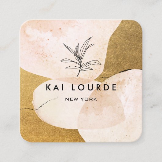 Terracotta Waterverf Plant laat goud over Vierkante Visitekaartje (Voorkant)