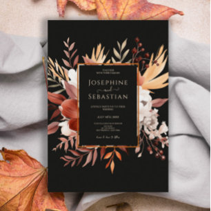 Terracotta Waterverf Zwarte Herfst Bloemen bruilof Kaart
