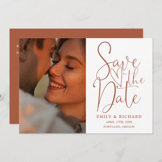 Terracotta Wedding 2 Foto QR Code Elegant Script Save The Date (Voorkant / Achterkant)