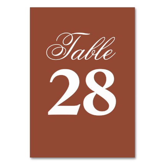 Terracotta Wedding Script Table Number Sign Kaart (Voorkant)