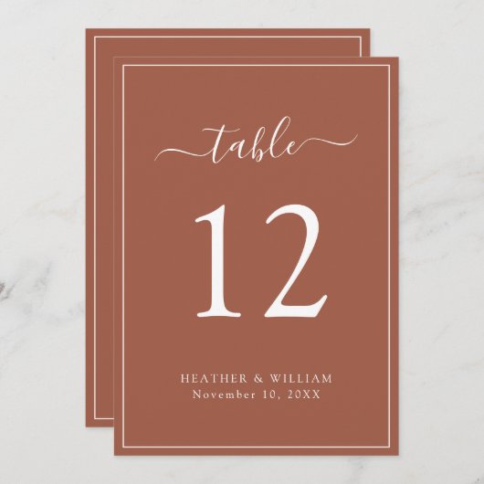 Terracotta Wedding Table Number (Voorkant / Achterkant)