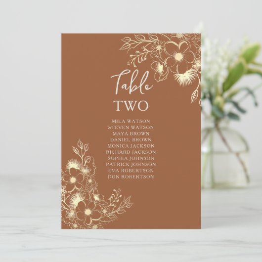 Terracotta Wedding Table Seating Chart (Staand voorkant)