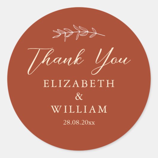 Terracotta Weddings Bedankt Ronde Sticker (Voorkant)