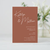 Terracotta Whimsical Script Minimalistisch Modern Save The Date (Staand voorkant)