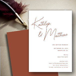 Terracotta Whimsical Script Minimalistisch Modern Save The Date