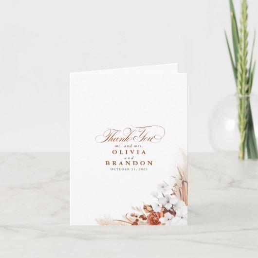 Terracotta White Floral Wedding Bedankt (Voorkant)