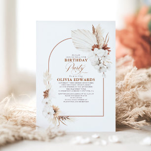 Terracotta White Flowers Boho Birthday Party Kaart