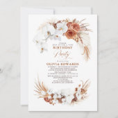 Terracotta White Flowers Boho Chic Birthday Party Kaart (Voorkant)