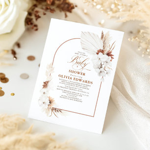 Terracotta White Flowers Boho Elegant Baby shower Kaart