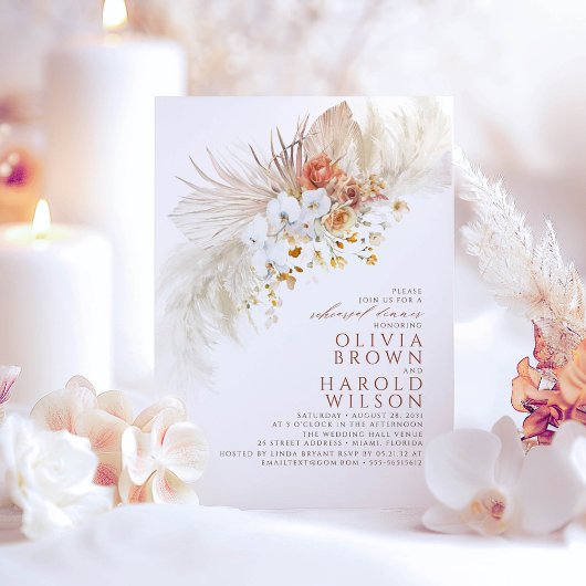 Terracotta White Flowers Boho Rehearsal Dinner Kaart