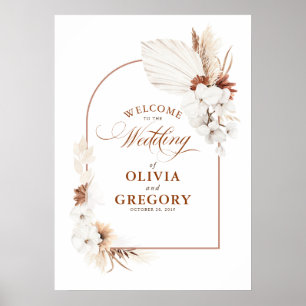 Terracotta White Flowers Boho Wedding Welcome Sign Poster