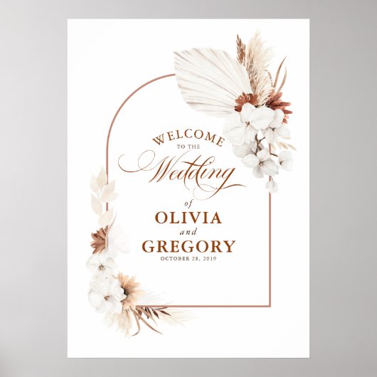 Terracotta White Flowers Boho Wedding Welcome Sign Poster (Voorkant)