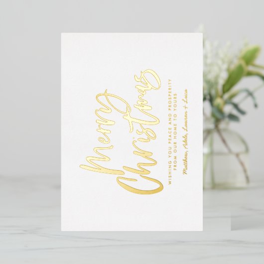 terracotta white script verrijkt kerstnon foto folie feestdagenkaart (Staand Voorkant)