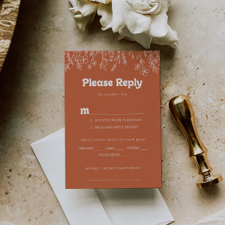 Terracotta Wilde Bloem Bruiloft Menu Keuze RSVP