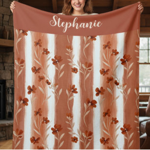 Terracotta Wilde Bloem Monogram Fleece Deken