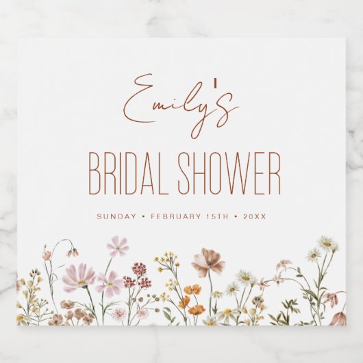 Terracotta Wilde Bloemen Boho Bruidsmeisjesfeest I Sparkling Wijnetiket (Enkel label)