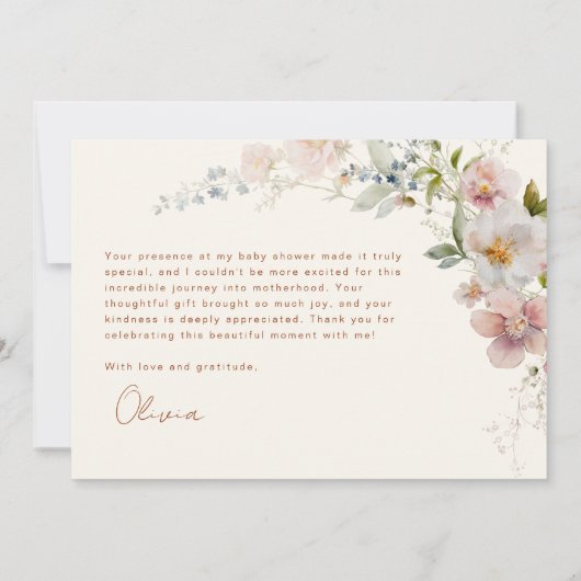 Terracotta Wildflower Baby shower Bedankkaart (Achterkant)
