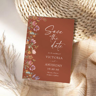 Terracotta Wildflower Bewaar de datumkaarten Save The Date