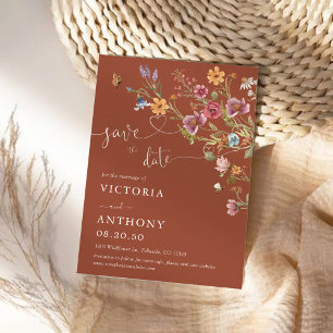 Terracotta Wildflower Bewaar de datumkaarten Save The Date