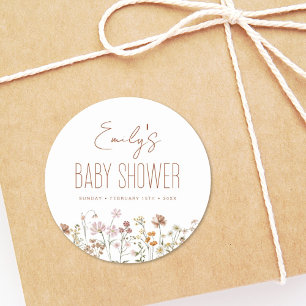 Terracotta Wildflower Boho Baby shower in Bloom Ronde Sticker