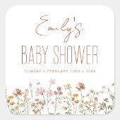 Terracotta Wildflower Boho Baby shower in Bloom Vierkante Sticker (Voorkant)