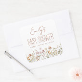 Terracotta Wildflower Boho Baby shower in Bloom Vierkante Sticker (Envelop)