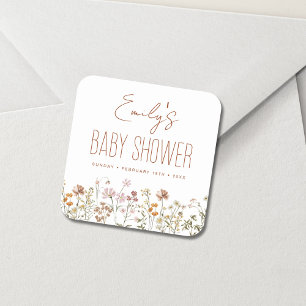 Terracotta Wildflower Boho Baby shower in Bloom Vierkante Sticker