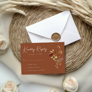 Terracotta Wildflower Boho Wedding RSVP Kaart