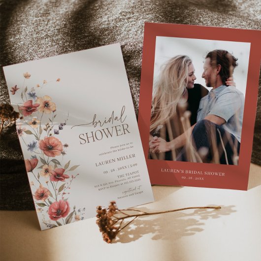 Terracotta Wildflower Bruidsdouche Uitnodiging