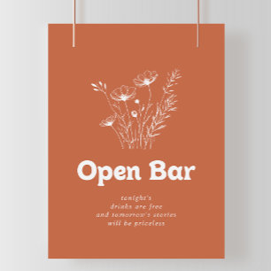 Terracotta Wildflower Bruiloft Open Bar Bord Poster
