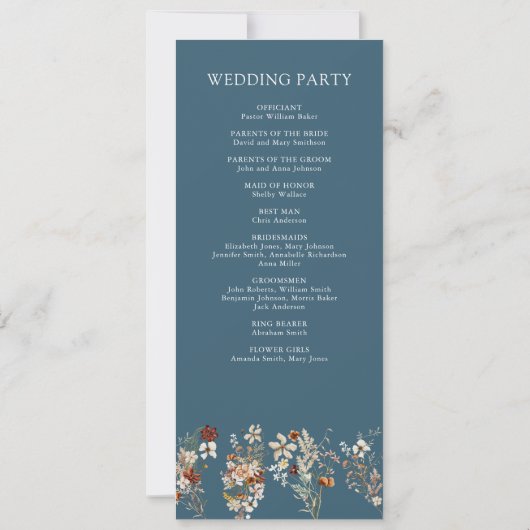 Terracotta Wildflower Dusty Blue Wedding Program (Achterkant)